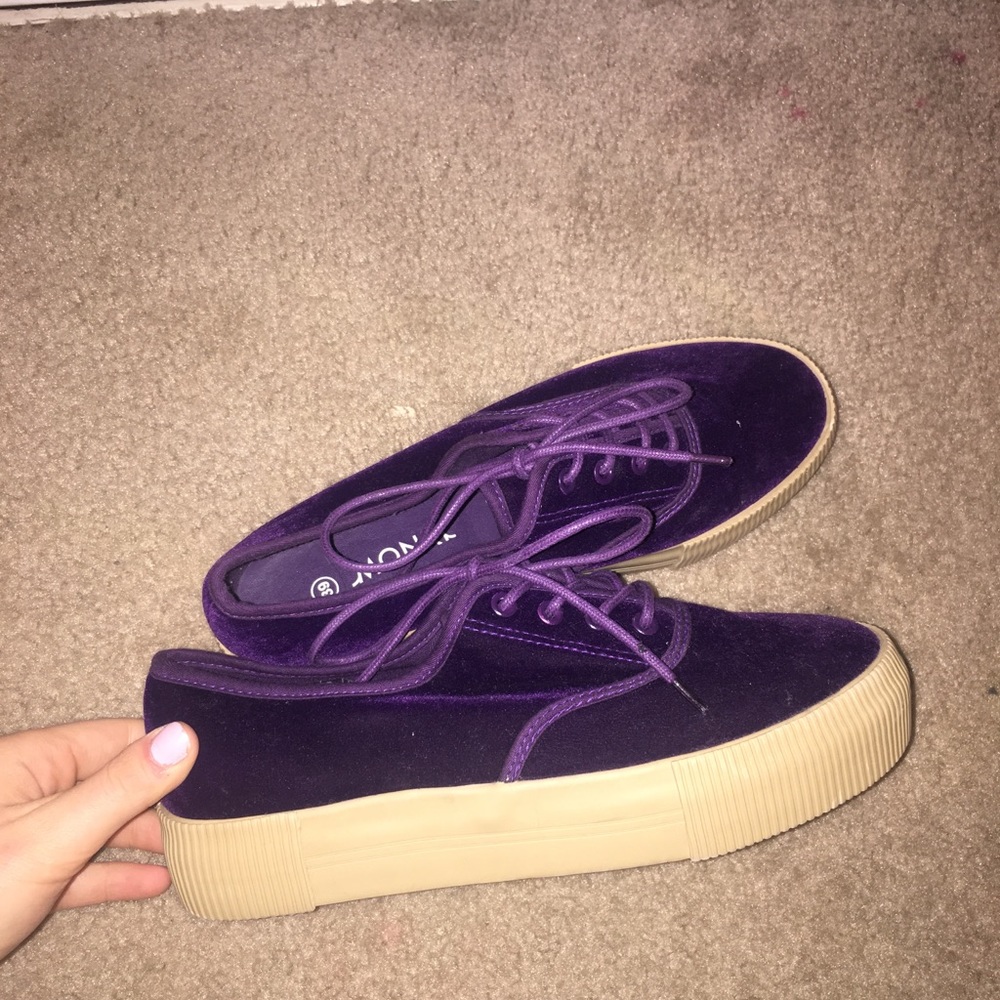 purple suede sneakers